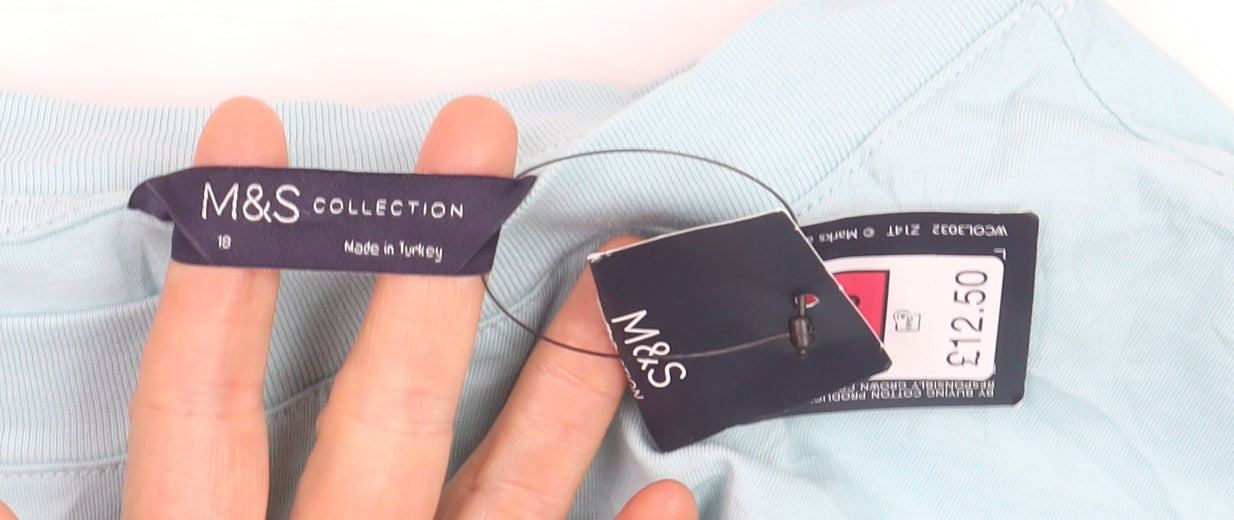 Marks and Spencer Women’s Blue Cotton Crew Neck Relaxed Fit T-Shirt Size 18