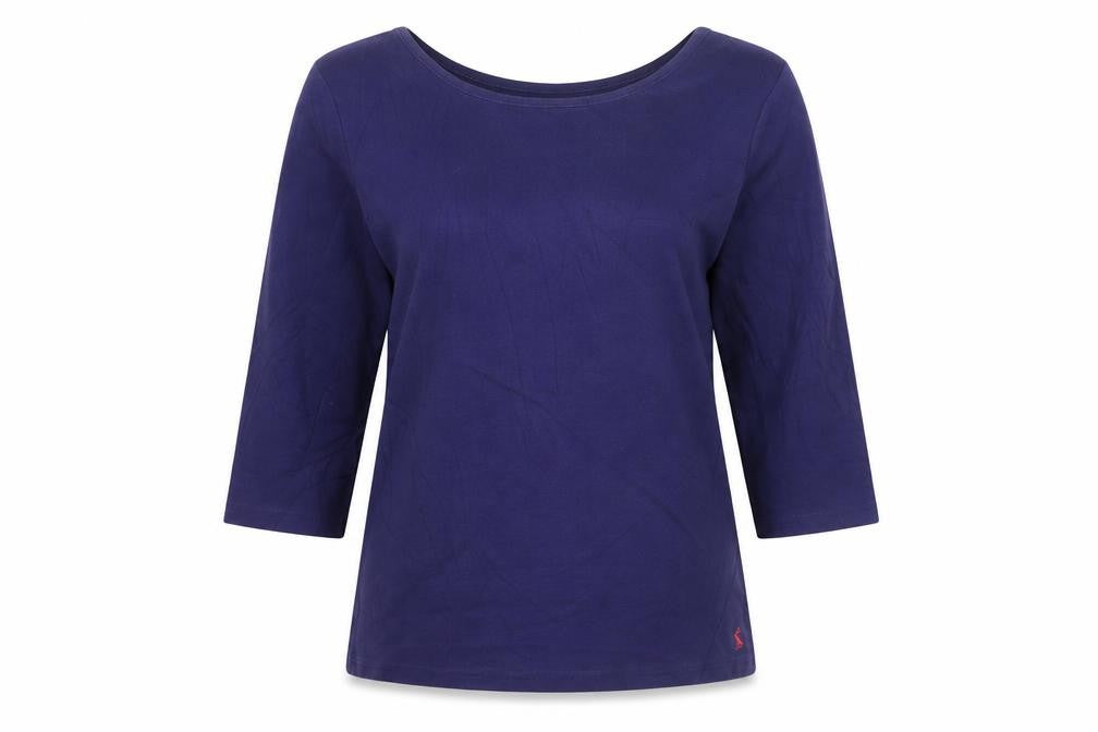 Joules Womens Blue Boat Neck 3/4 Sleeve Cotton T-Shirt Size 14
