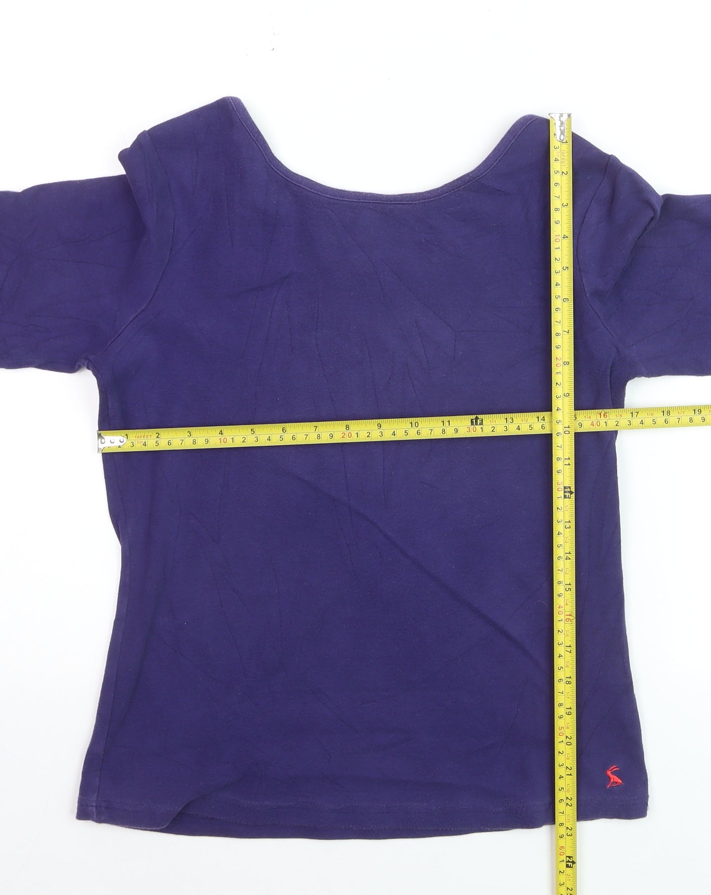 Joules Womens Blue Boat Neck 3/4 Sleeve Cotton T-Shirt Size 14