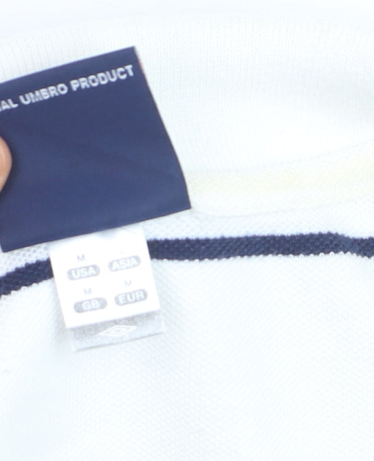 Umbro England Men's White Striped Polo Shirt Size M