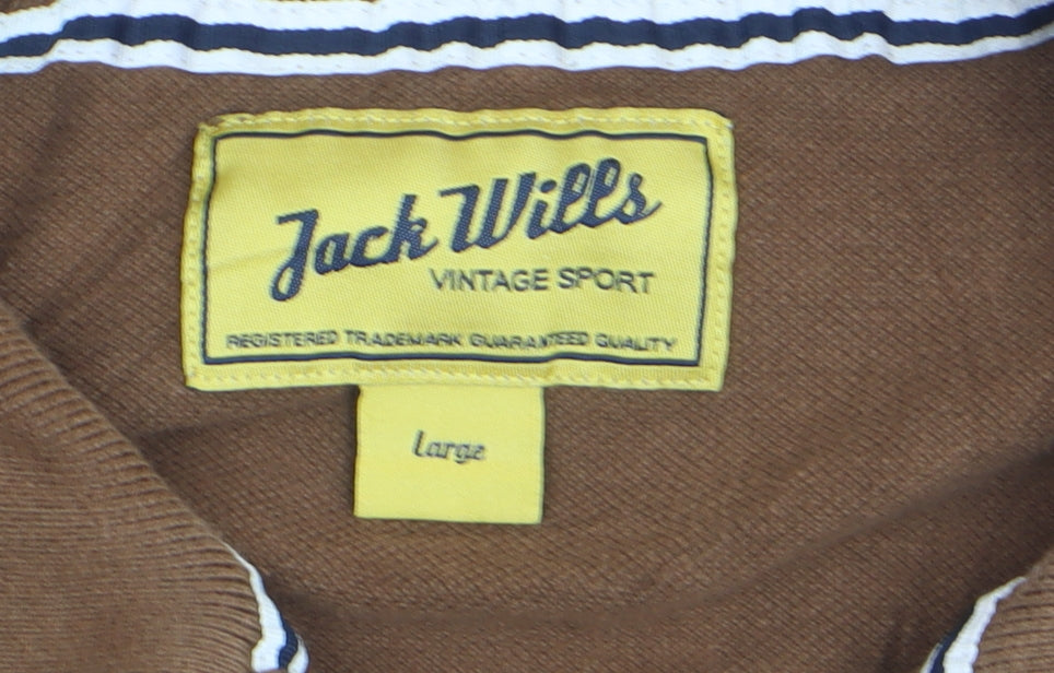 Jack Wills Men's Brown Cotton Polo Shirt Size L Short Sleeve Casual