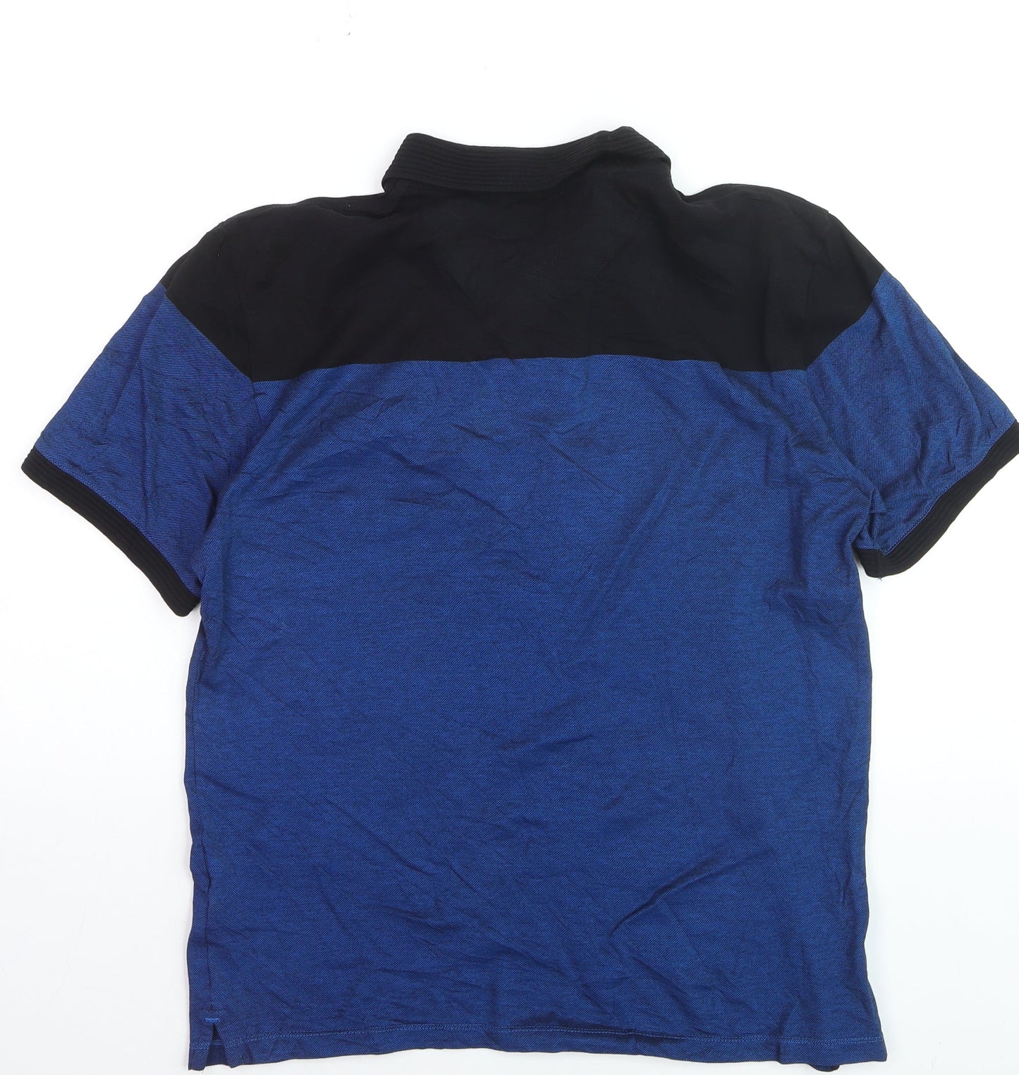 Next Men's Blue Black Colourblock Cotton Polo Shirt Size M