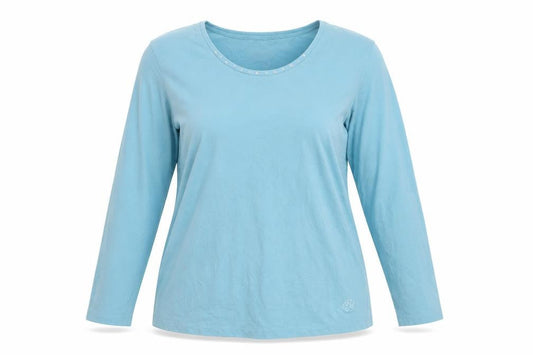 Linden Womens Blue Long Sleeve Scoop Neck Stretch T-Shirt 2XL