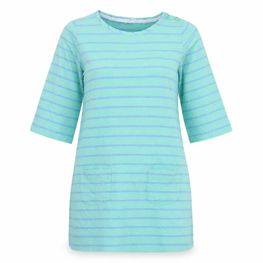 Boden Women’s Blue Striped Shift Dress Size 12 Cotton 3/4 Sleeve