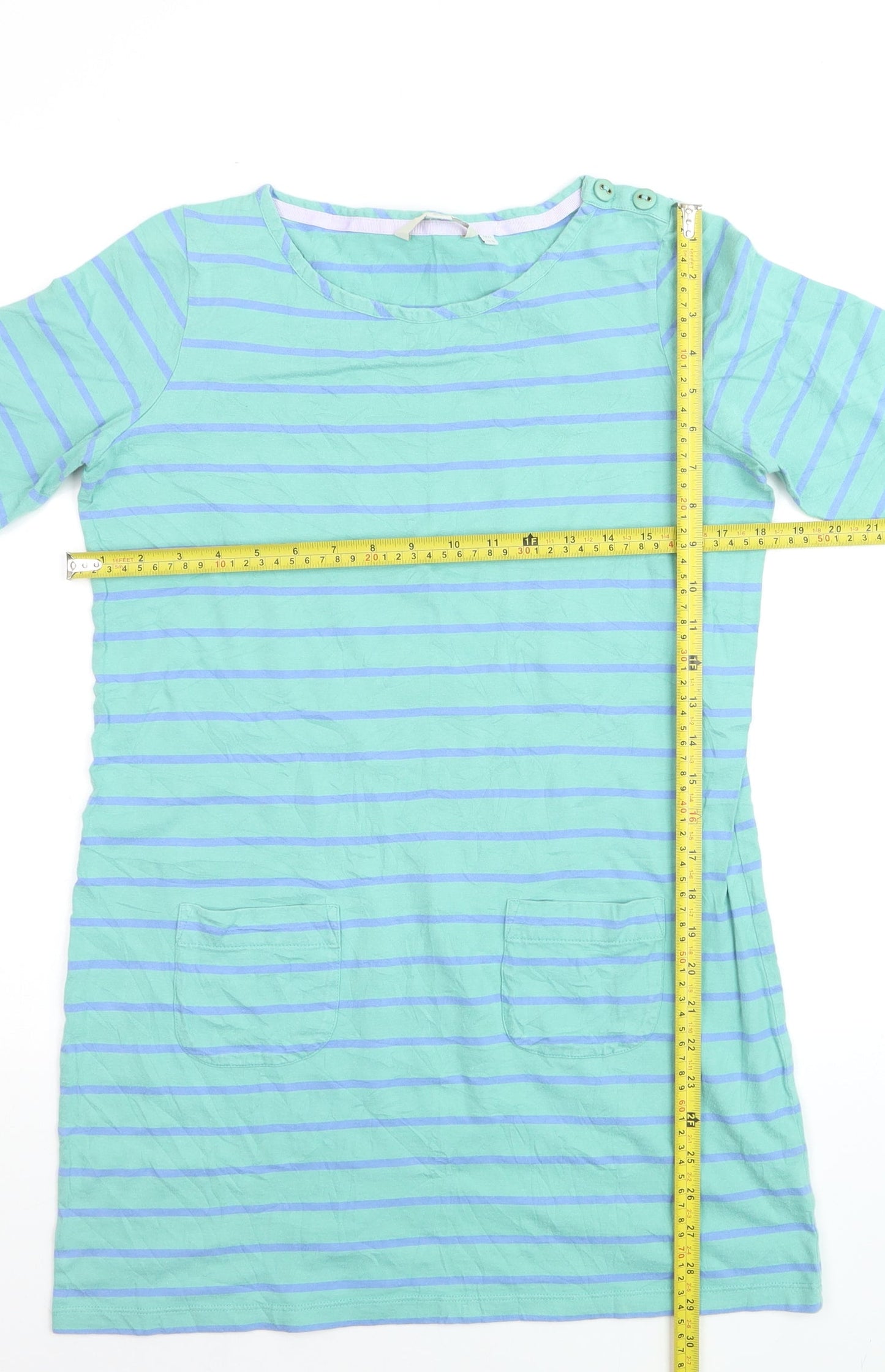 Boden Women’s Blue Striped Shift Dress Size 12 Cotton 3/4 Sleeve