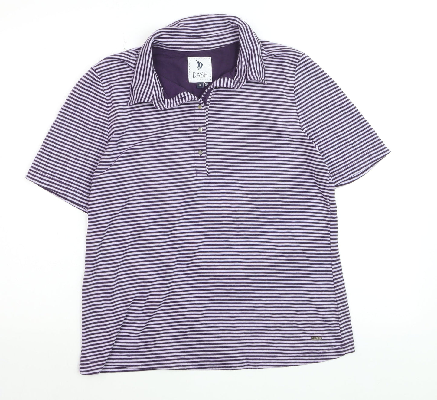 Dash Womens Purple Striped Polo Shirt Size 14 Short Sleeve