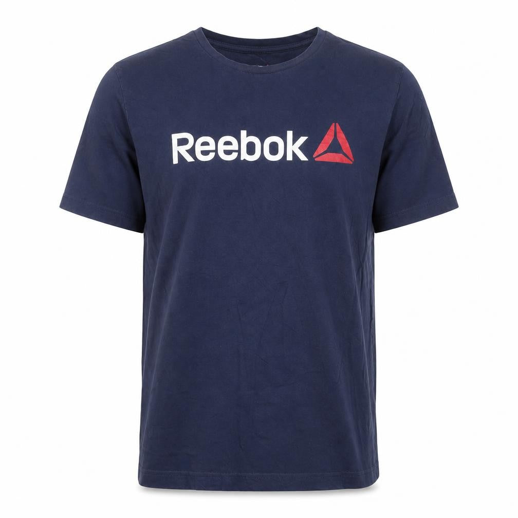 Reebok Men's Blue Large Logo Sports Cotton T-Shirt