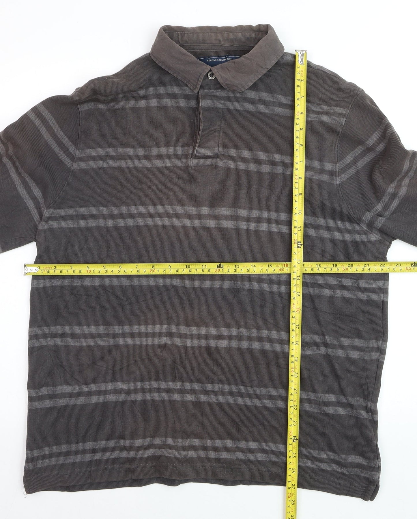 Stone Bay Men’s Brown Striped Long Sleeve Polo Shirt XL