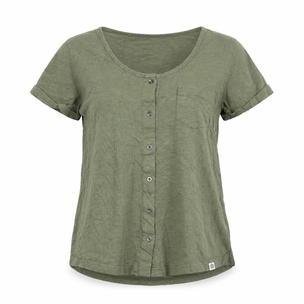 TOG24 Women's Green Button-Up Short Sleeve Cotton Top Size 8