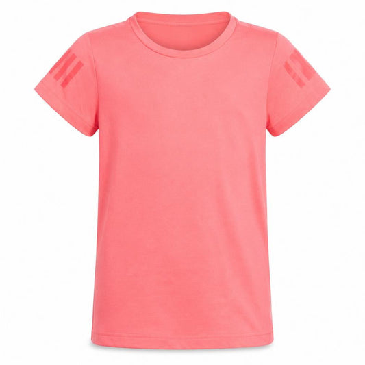 Front view of Adidas girls’ coral pink crew neck short sleeve t-shirt 11-12 years