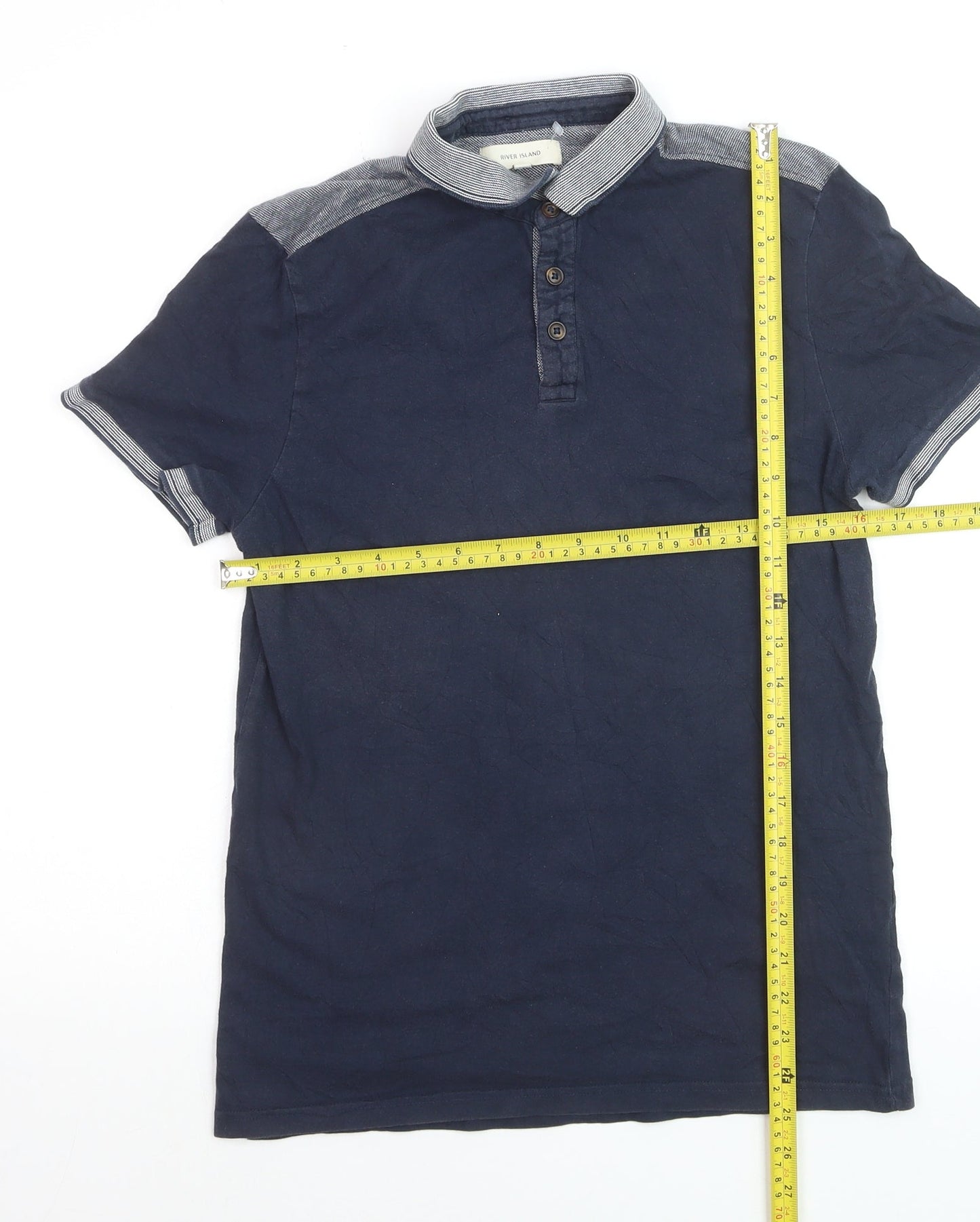 River Island Men's Navy Polo Shirt S 100% Cotton Short Sleeve