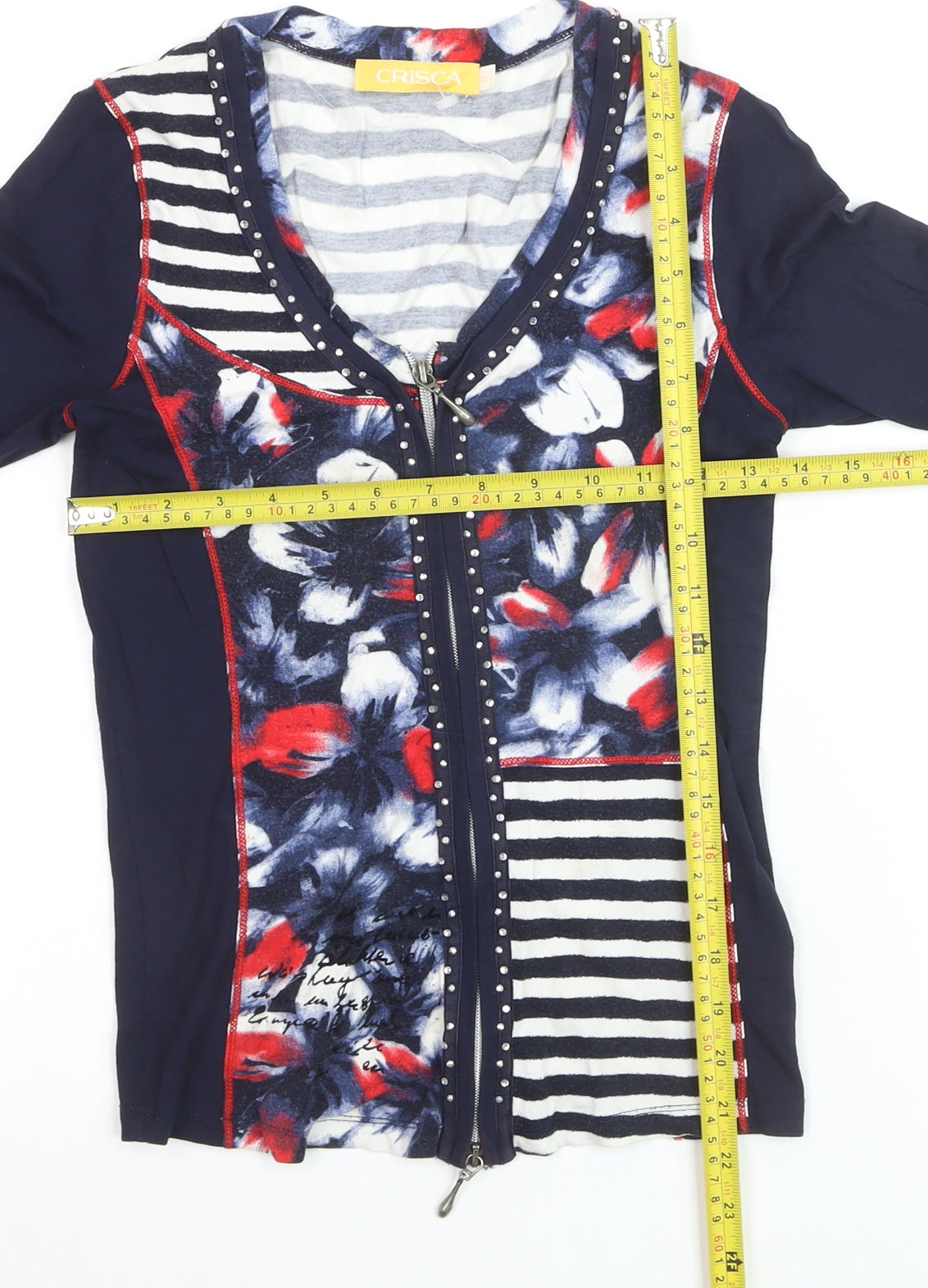 Crisca Womens Multicoloured XS Viscose Tunic Zip Front 3/4 Sleeve Top