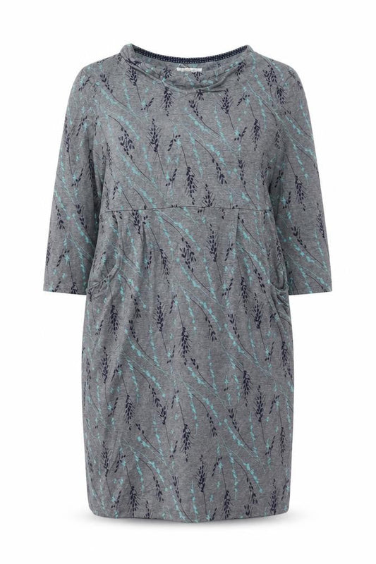 White Stuff Women Grey Floral Jersey Shift Dress Size 16 3/4 Sleeve