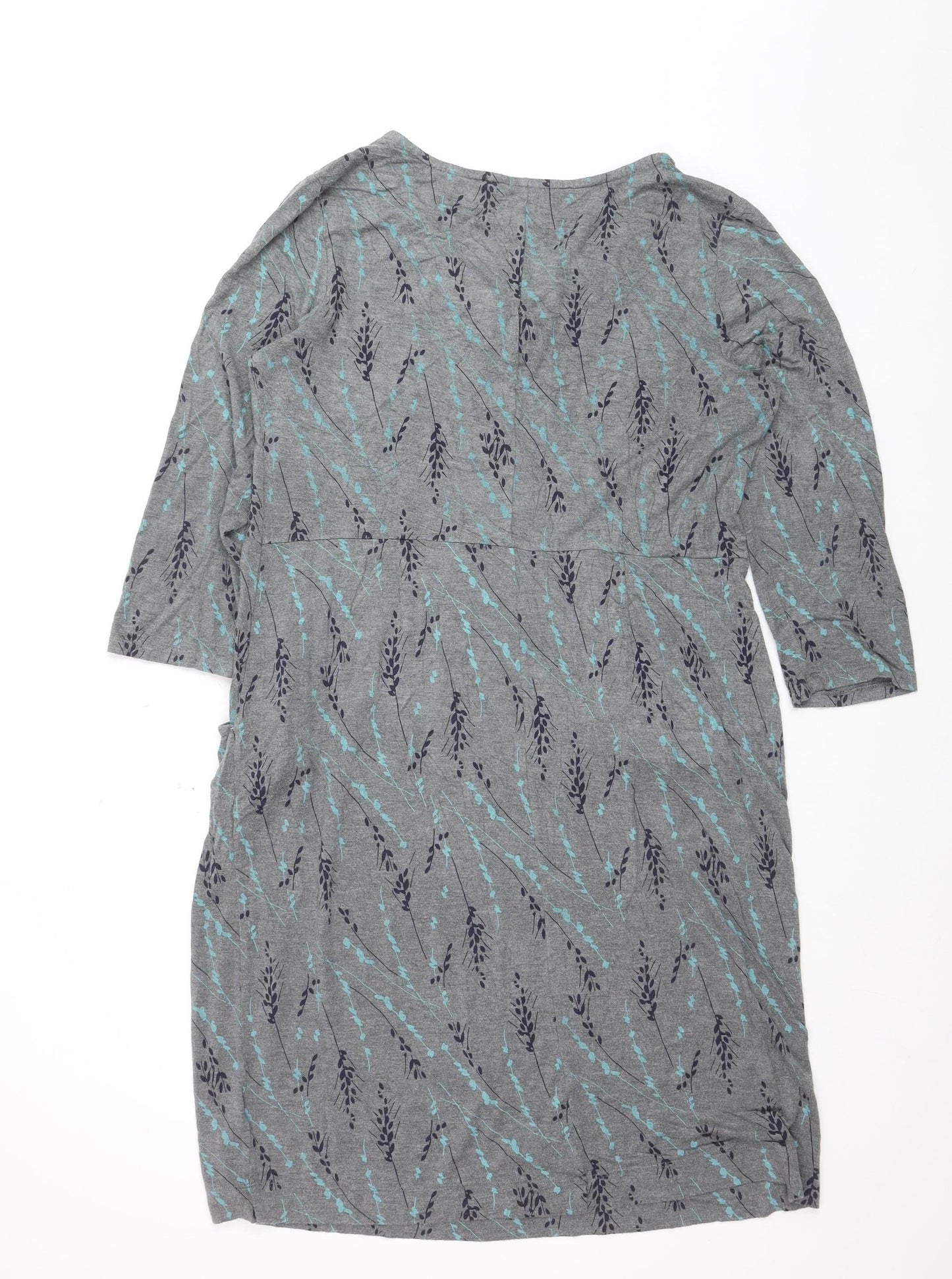 White Stuff Women Grey Floral Jersey Shift Dress Size 16 3/4 Sleeve