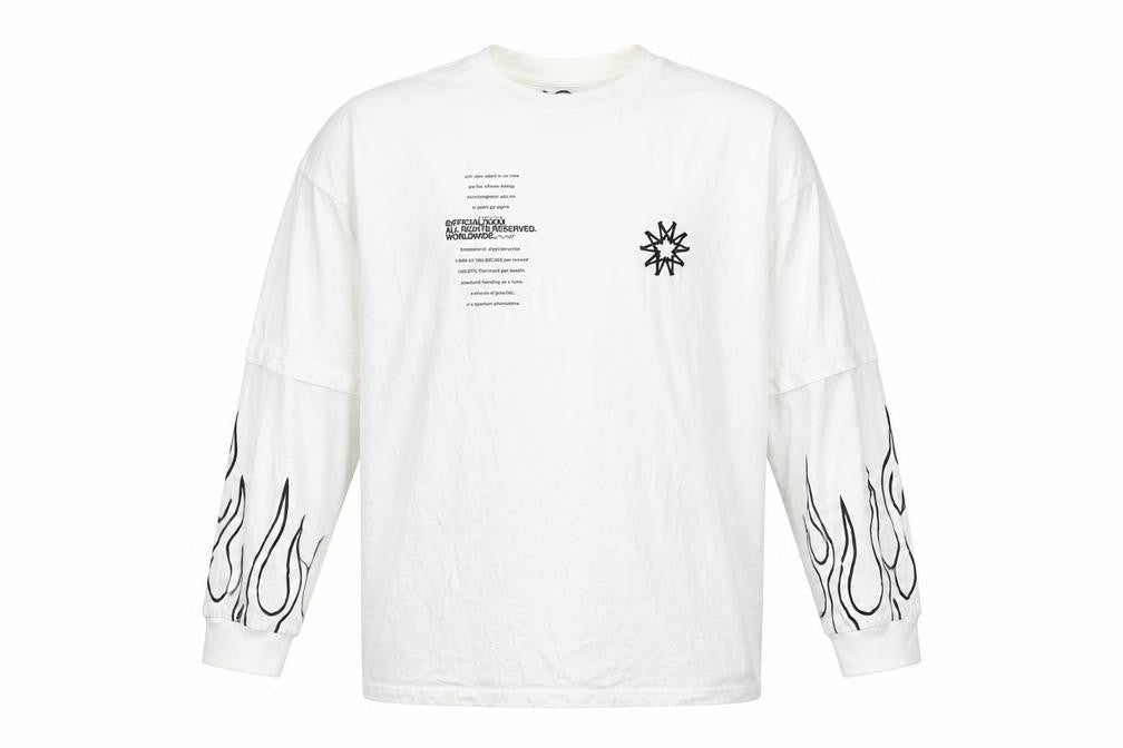 boohooMAN Men's White Long Sleeve Graphic Flame Top Size M