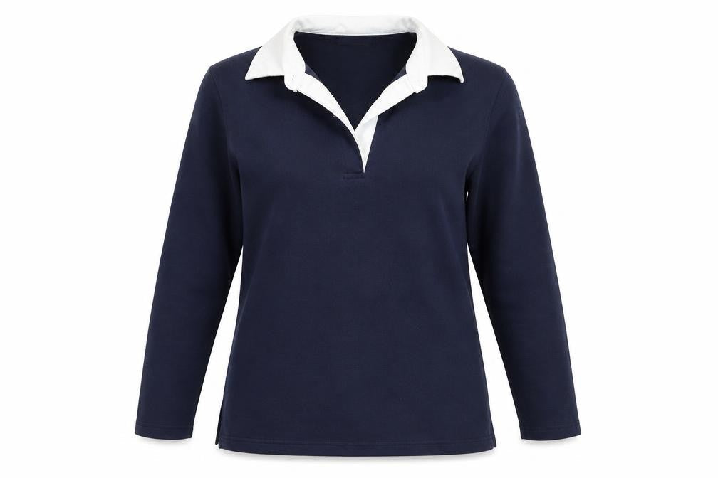 Fabrizio Women's Blue Collared Henley Long Sleeve Jumper Size S