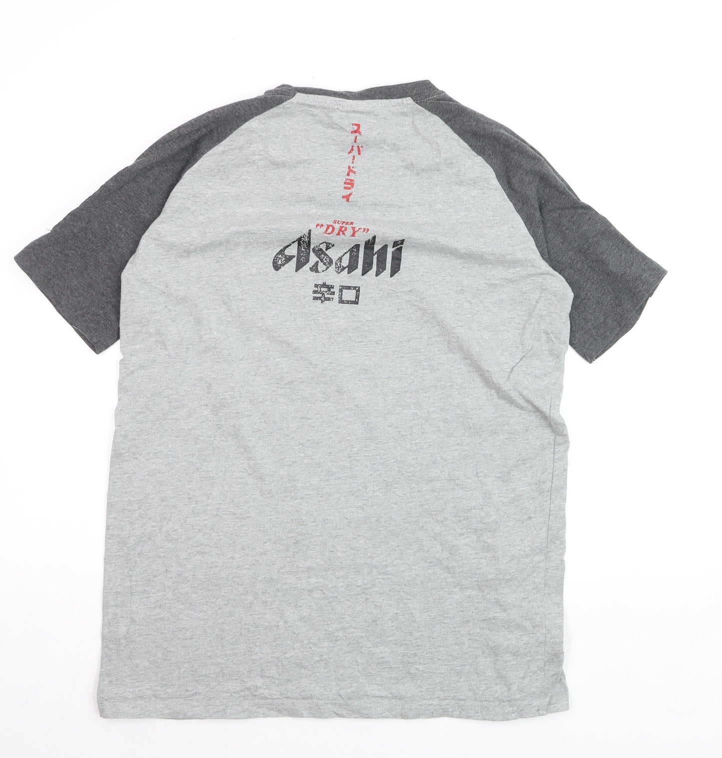 Asahi Men's Grey Short Sleeve Graphic Cotton T-Shirt Size L