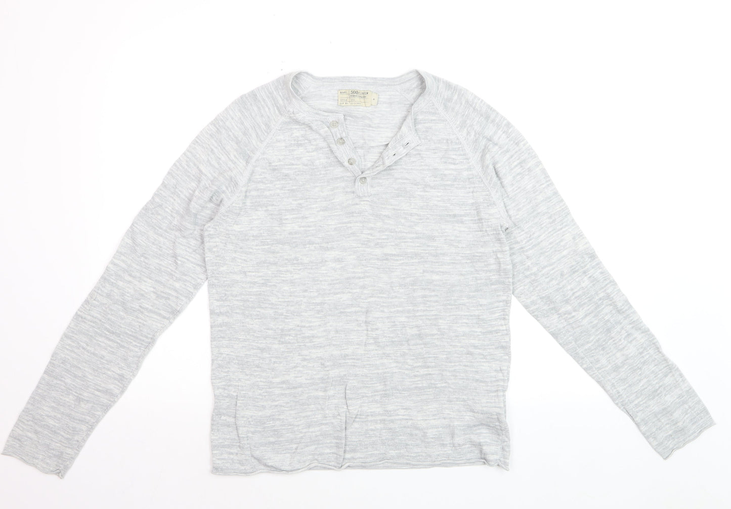 500/Denim Maison Cirqcent Men's Grey Henley Long Sleeve Top M
