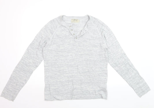 500/Denim Maison Cirqcent Men's Grey Henley Long Sleeve Top M