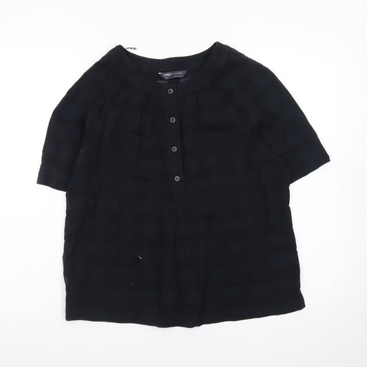 Marks and Spencer Women's Black Cotton Short Sleeve Blouse Size 6