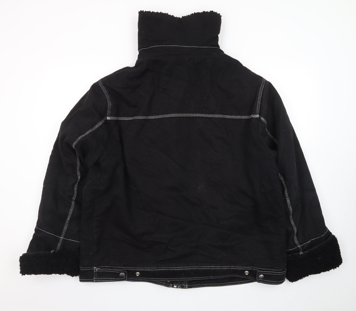 Topshop Womens Black Cotton Utility Jacket Size 14 Lined Zip Pockets