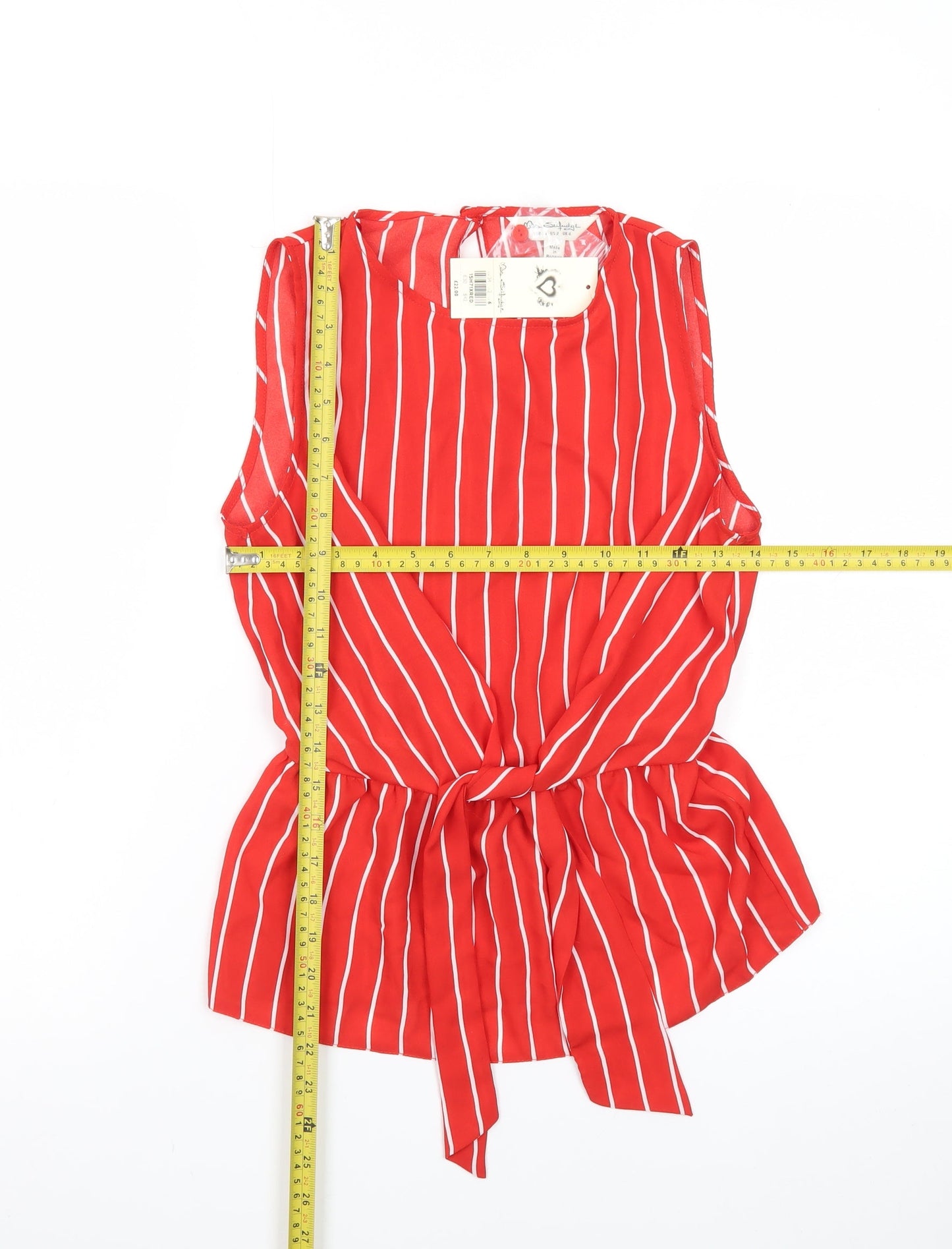 Miss Selfridge Women's Red Striped Sleeveless Wrap Blouse Size 6