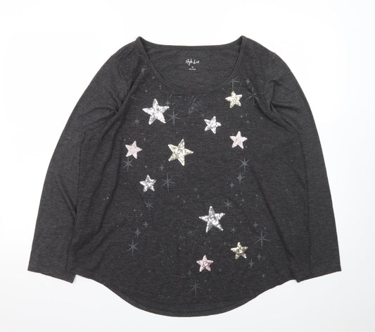 Style & Co Women’s Grey Sequin Star Long Sleeve T-Shirt Size 18 Plus