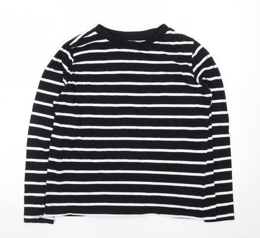 Primark Women's Black White Striped Long Sleeve Cotton Regular Fit Top M