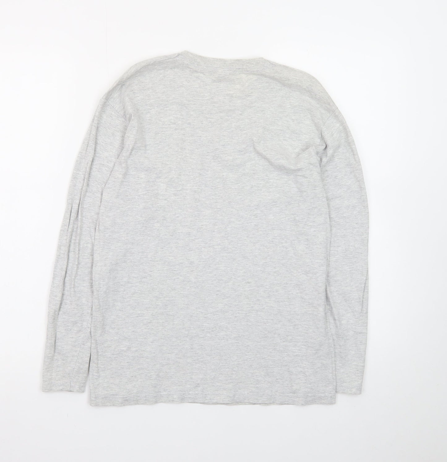 Fruit of the Loom Men's Grey Long Sleeve Crew Neck Cotton T-Shirt Size S