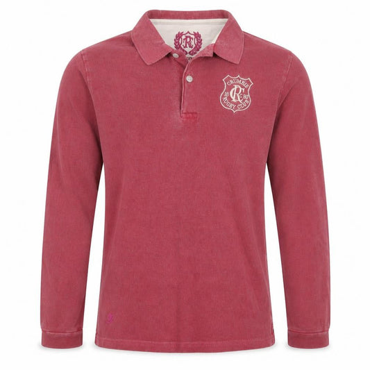 Crumbié Womens Red Rugby Club Long Sleeve Cotton Polo Shirt Size 14