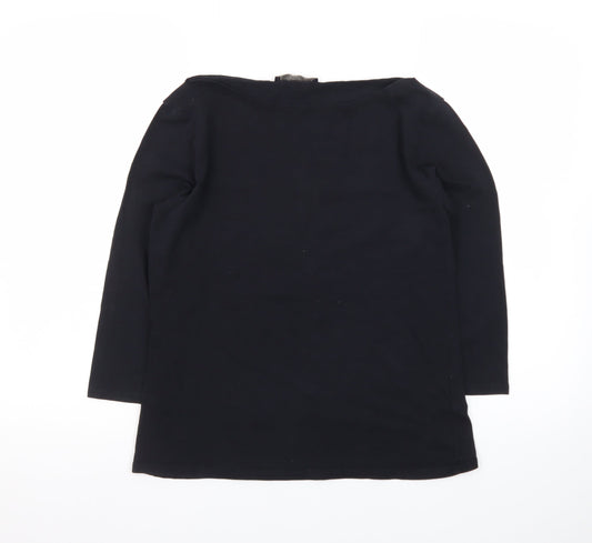 Marks and Spencer Women's Black 3/4 Sleeve Boat Neck Cotton Stretch Top UK 14