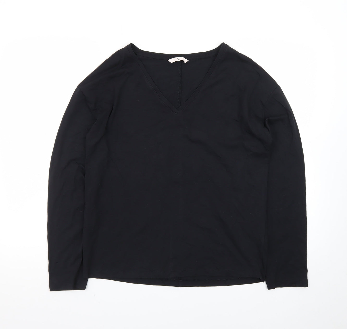 Tu Women Black V-Neck Long Sleeve Jersey Top Small