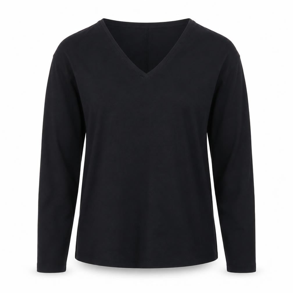 Tu Women Black V-Neck Long Sleeve Jersey Top Small
