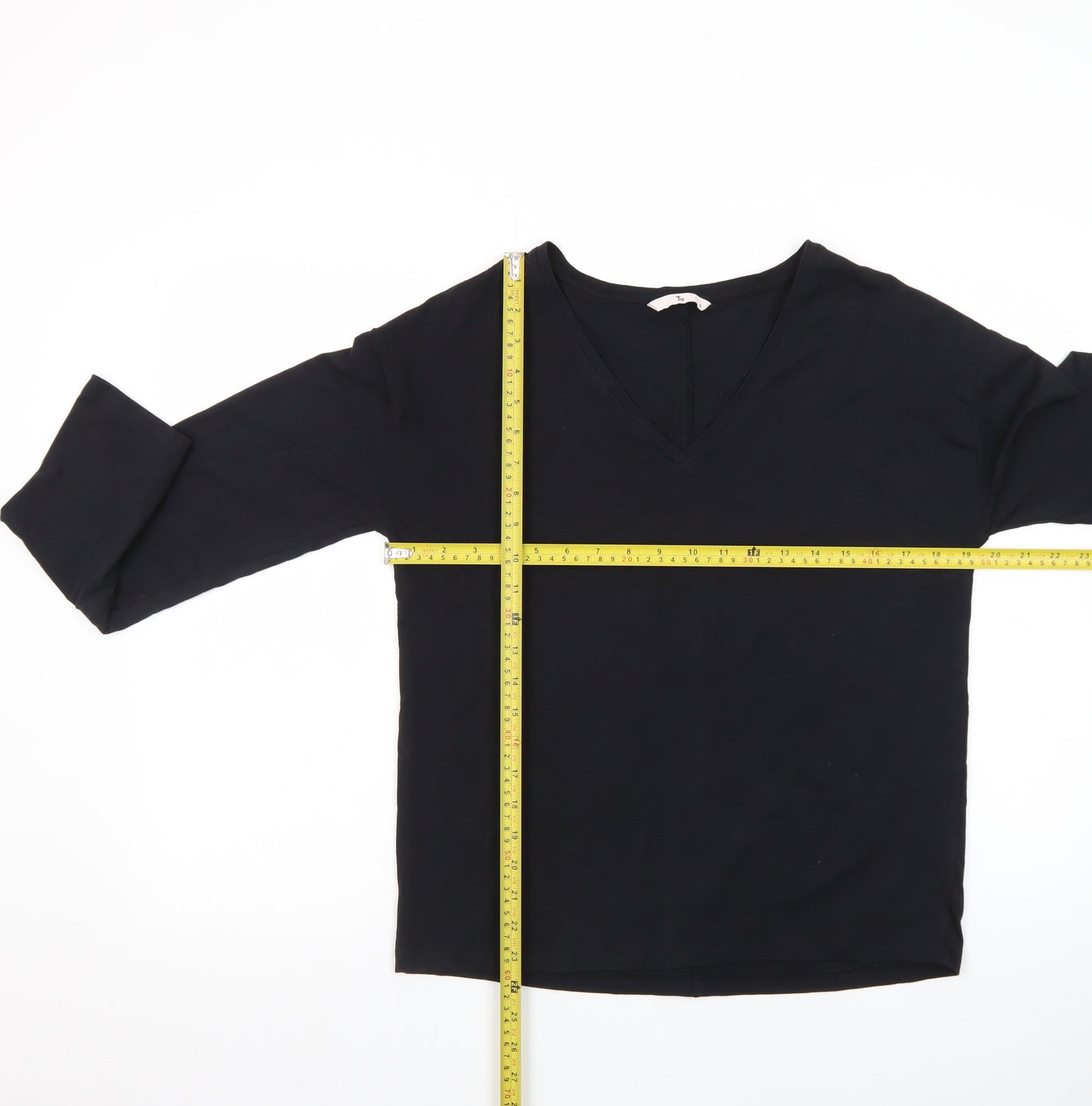 Tu Women Black V-Neck Long Sleeve Jersey Top Small