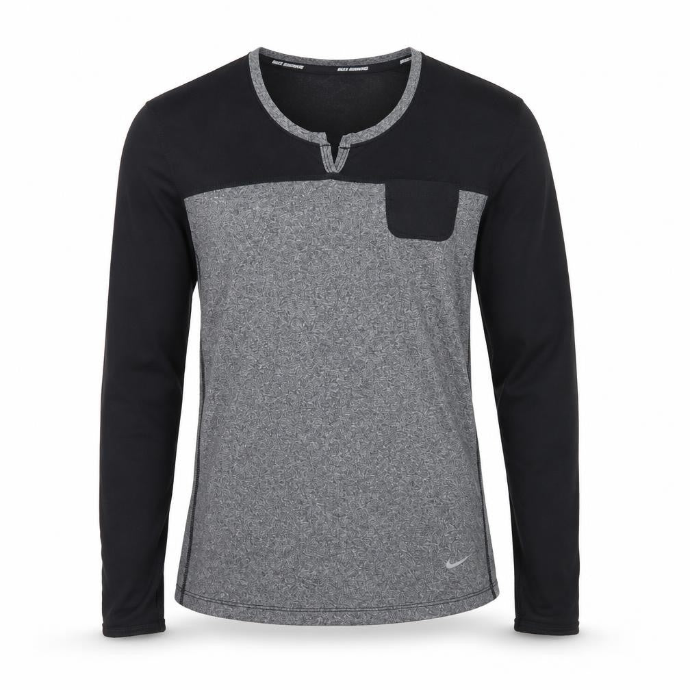 Nike Men's Grey Black Dri-FIT Long Sleeve Running Top Size S