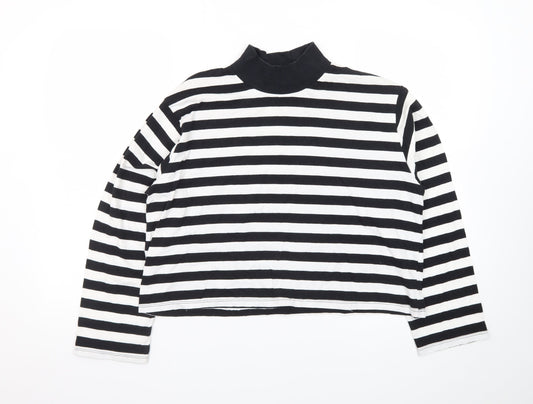 ASOS Design Women Black White Striped Pullover Sweatshirt UK 10
