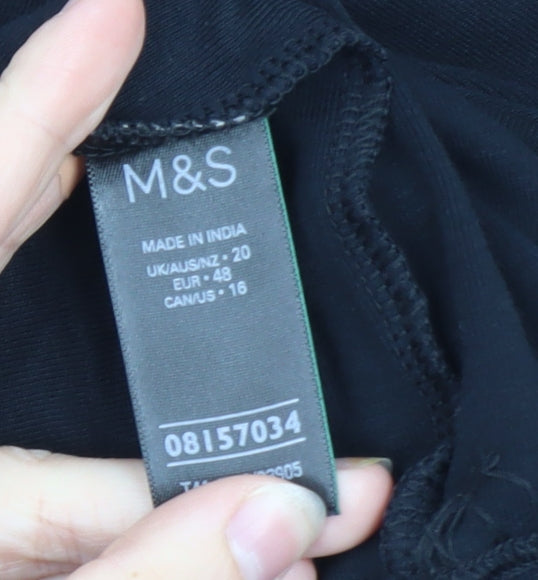 Marks and Spencer Women's Black 3/4 Sleeve Cotton Jersey T-Shirt Size 20