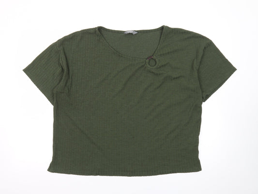 Nutmeg Women’s Green Cropped Ribbed T-Shirt Size 16