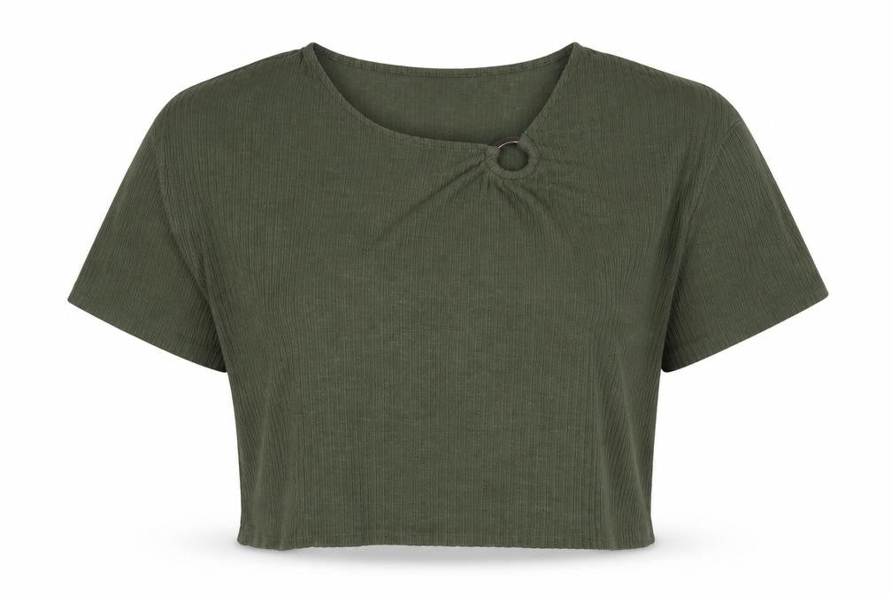Nutmeg Women’s Green Cropped Ribbed T-Shirt Size 16