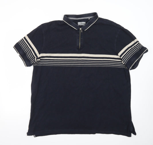 Tu Men Blue Striped 1/4 Zip Cotton Polo Shirt Size 2XL