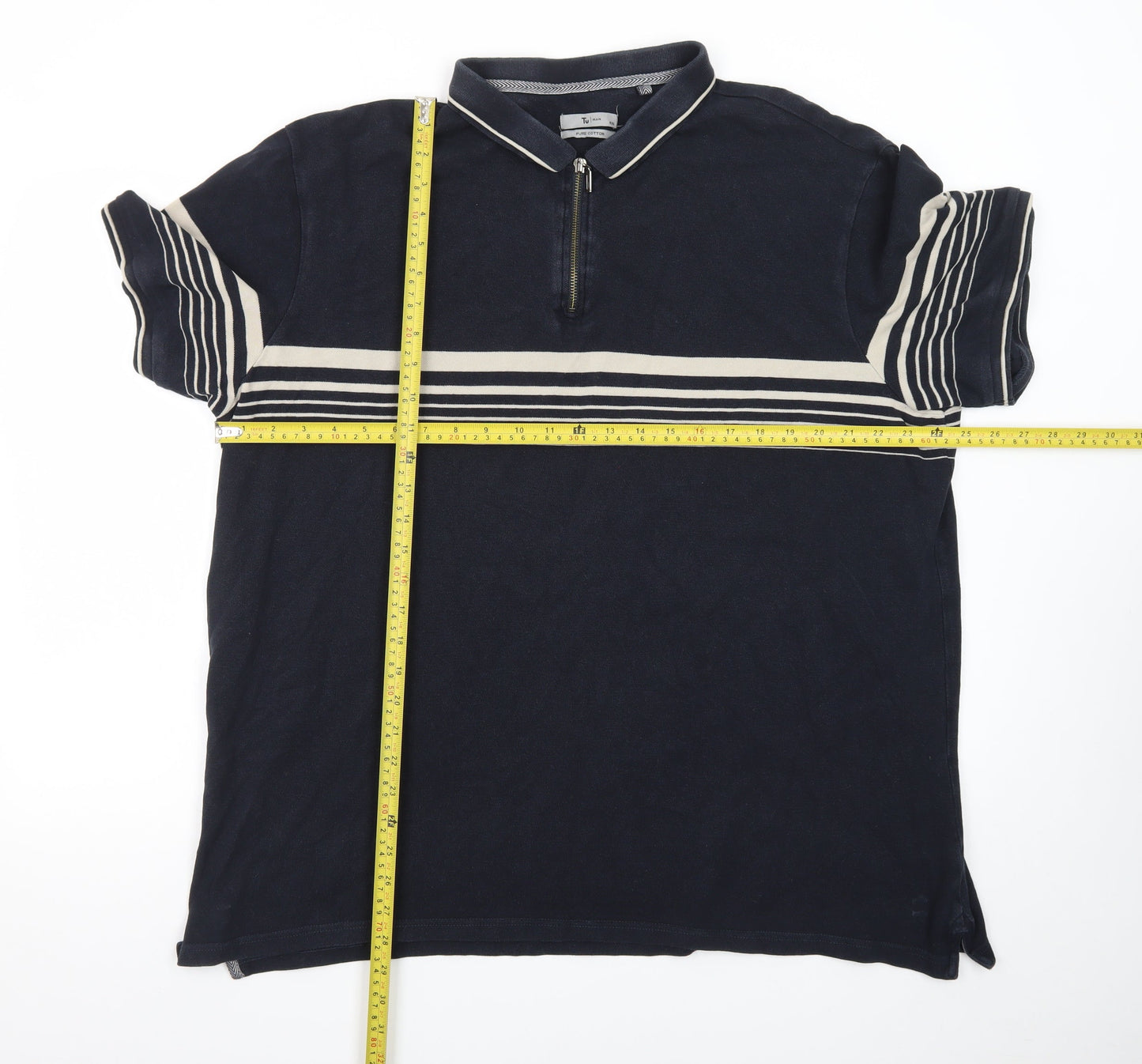 Tu Men Blue Striped 1/4 Zip Cotton Polo Shirt Size 2XL