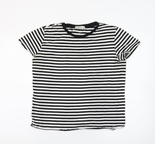 Stradivarius Women's Black Striped Cotton T-Shirt Size 14