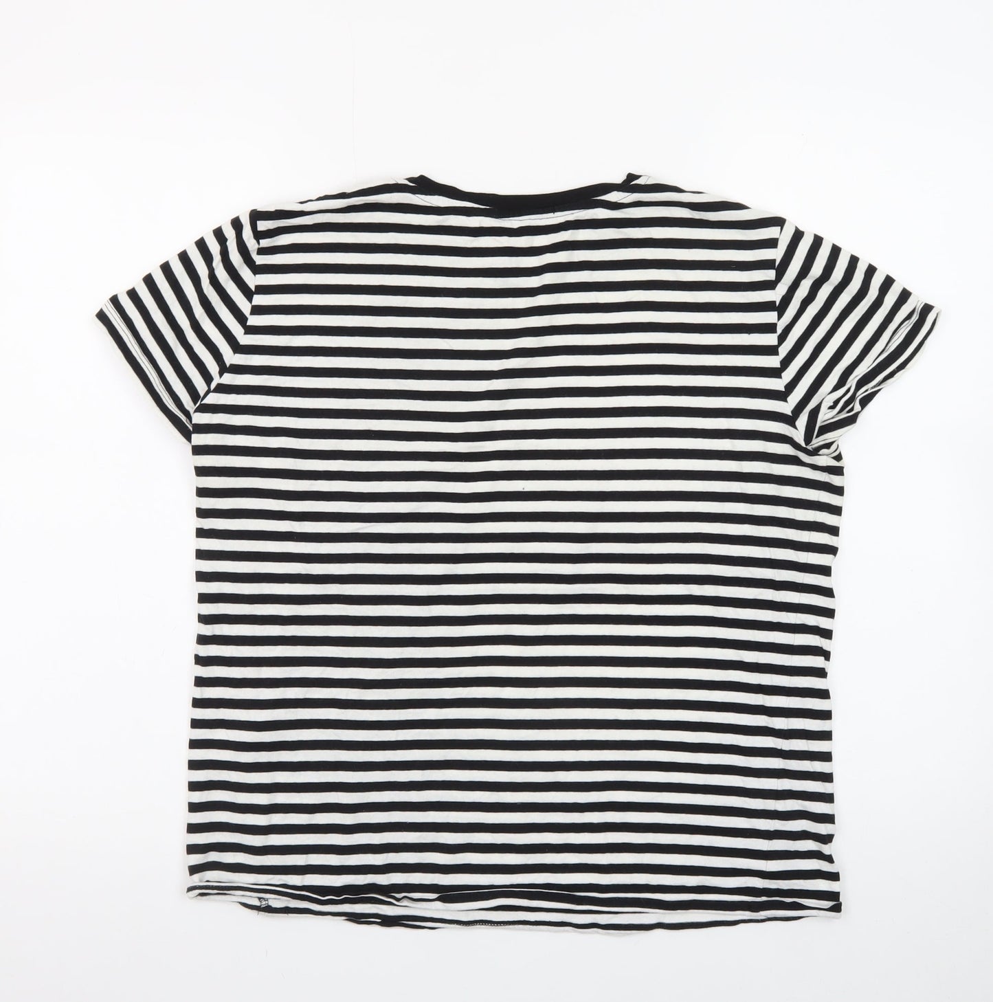 Stradivarius Women's Black Striped Cotton T-Shirt Size 14