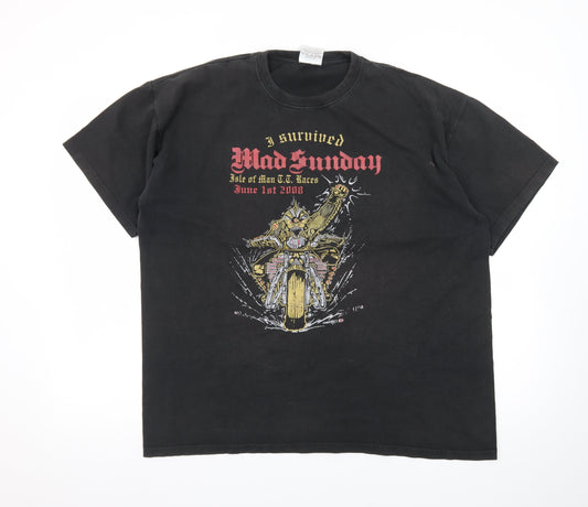 JT's Men's Black Mad Sunday Isle of Man TT Races 2008 Graphic T-Shirt XL