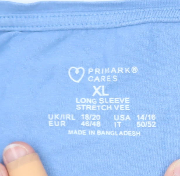 Primark Womens Blue V-Neck Long Sleeve Stretch Top Size XL