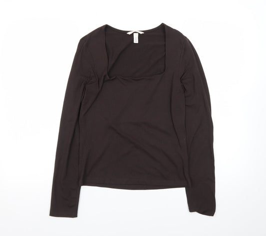H&M Women's Black Long Sleeve Square Neck Cotton Jersey Top Size 8