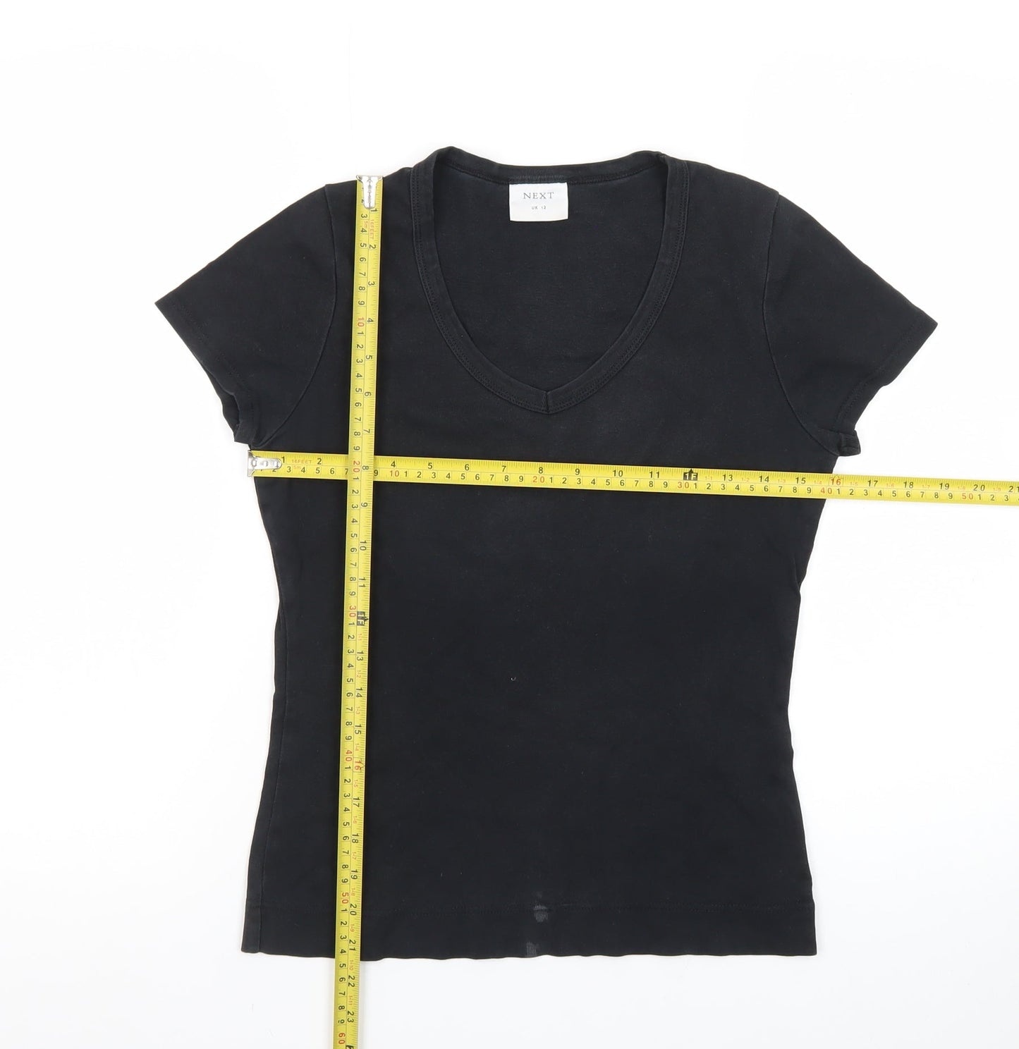 Next Women’s Black V-Neck Cotton Jersey T-Shirt UK 12