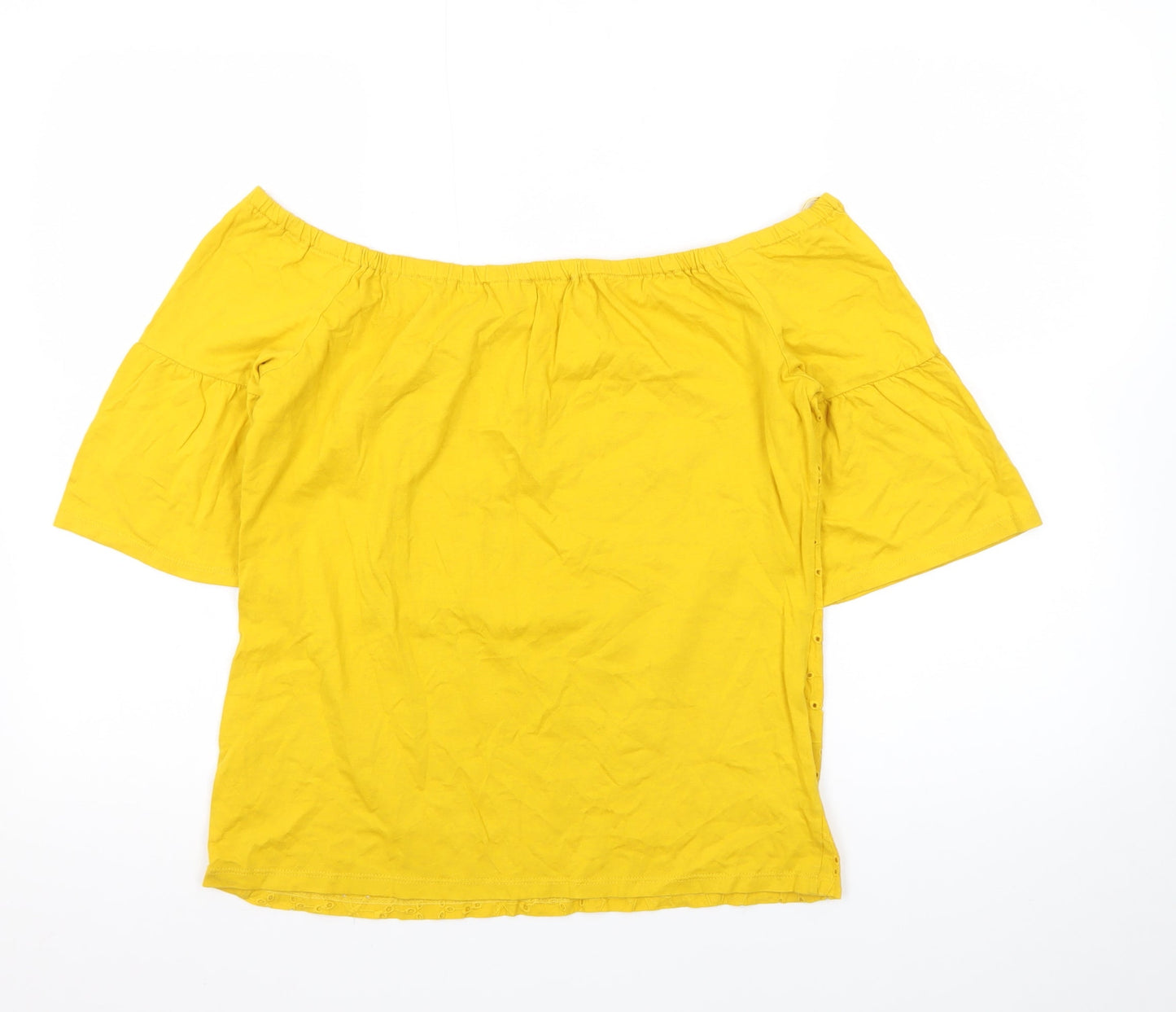 Papaya Women's Yellow Off Shoulder Broderie Cotton Blouse Size 8