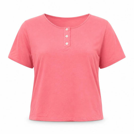 Patra Women Coral Short Sleeve Henley T-Shirt XL Bamboo Cotton Blend