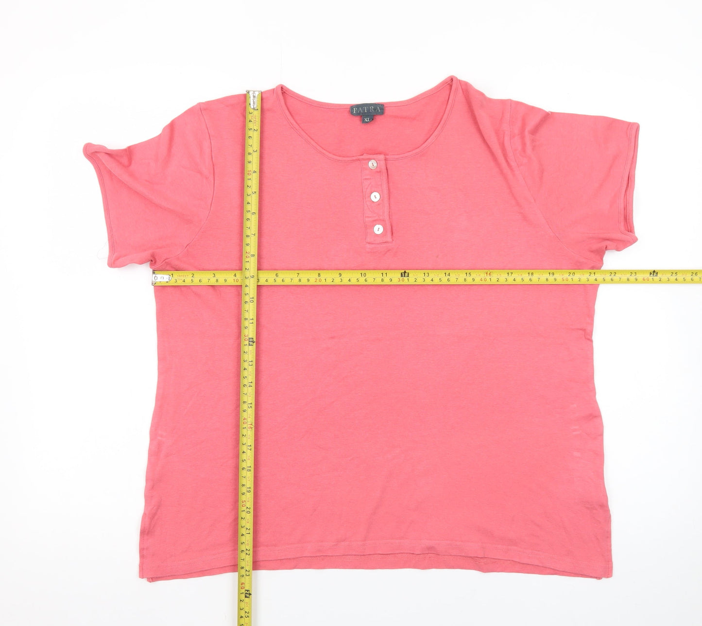 Patra Women Coral Short Sleeve Henley T-Shirt XL Bamboo Cotton Blend